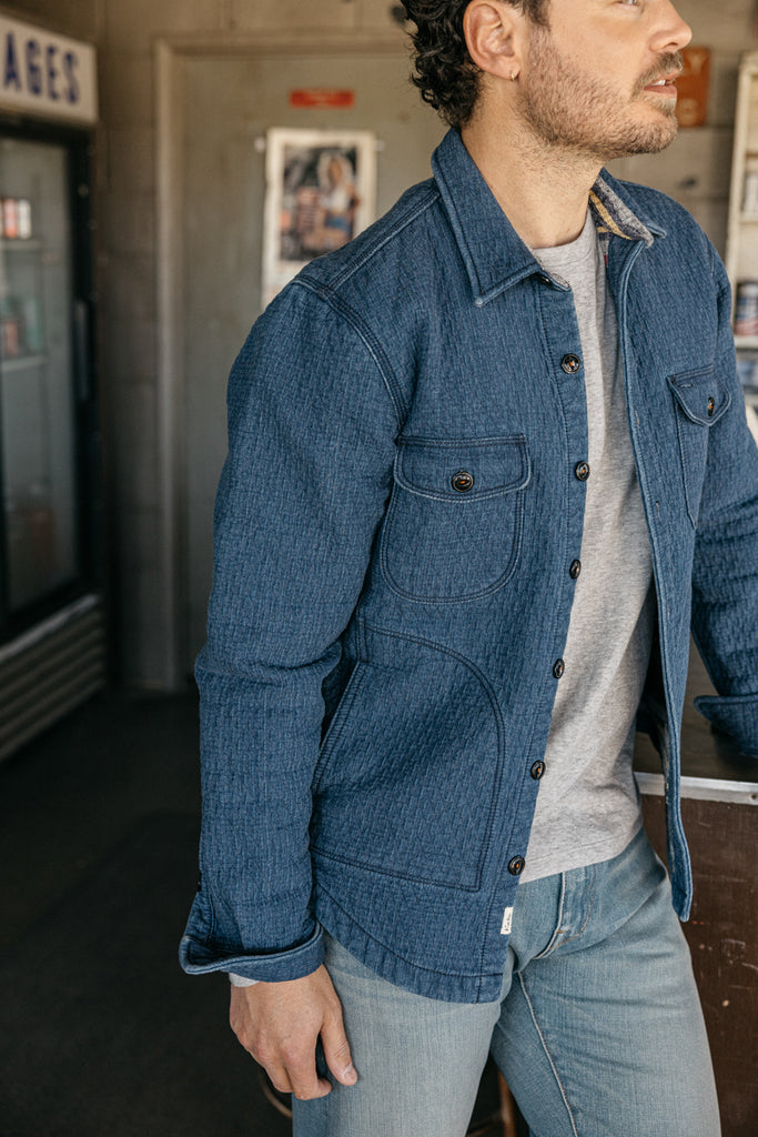 Kato The Anvil Shirt JK Quilt Denim LIght Indigo-Men&#39;s Jackets-Brooklyn-Vancouver-Yaletown-Canada