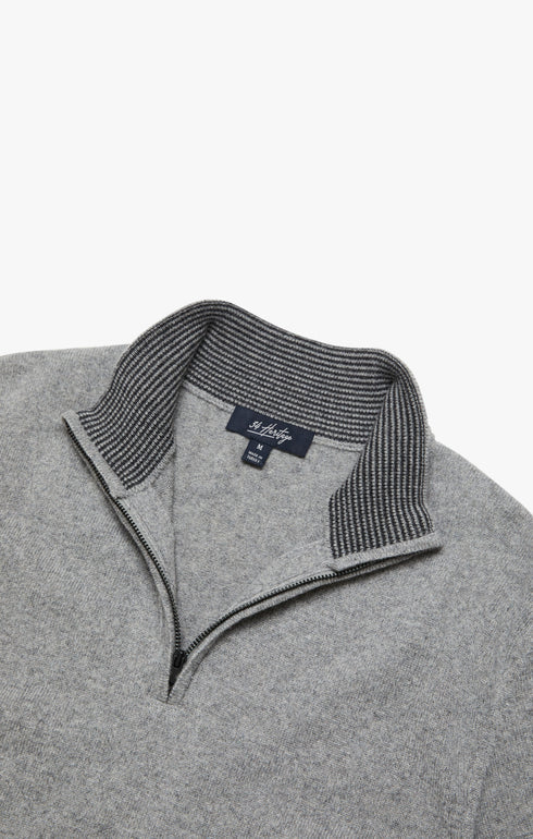 34 Heritage Sweater Cashmere Quarter Zip Grey Melange-Men&#39;s Sweaters-Brooklyn-Vancouver-Yaletown-Canada