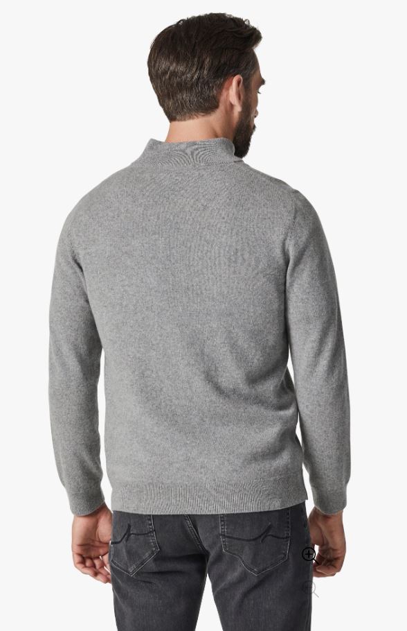 34 Heritage-Cashmere Quarter Zip Sweater-Grey Melange FW23-Men's Sweaters-Yaletown-Vancouver-Surrey-Canada