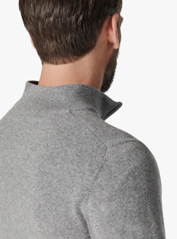 34 Heritage-Cashmere Quarter Zip Sweater-Grey Melange FW23-Men&#39;s Sweaters-Yaletown-Vancouver-Surrey-Canada