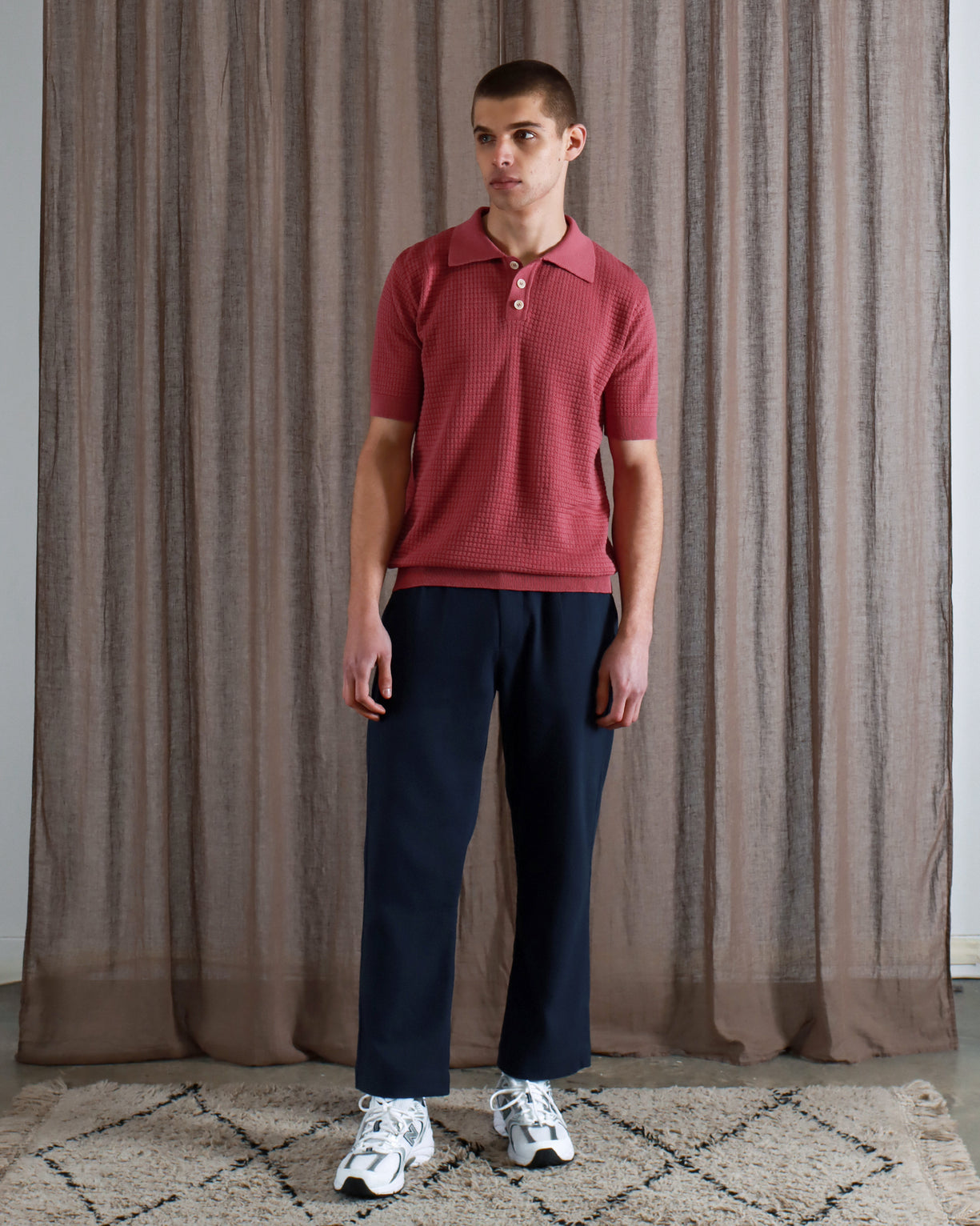 Far Afield Renard SS Waffle Polo Tee Baroque Rose SS24-Men's T-Shirts-Brooklyn-Vancouver-Yaletown-Canada