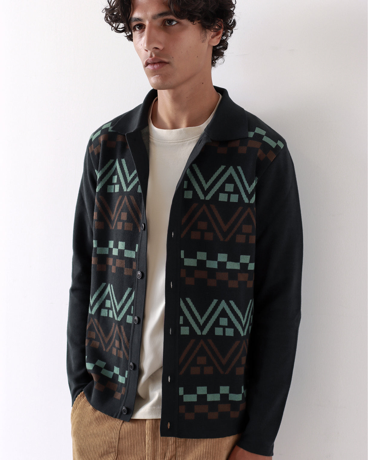 Far Afield Sweater Zigger LS Cardigan Peysa Stripe BkGnSBn-Men's Sweaters-Brooklyn-Vancouver-Yaletown-Canada