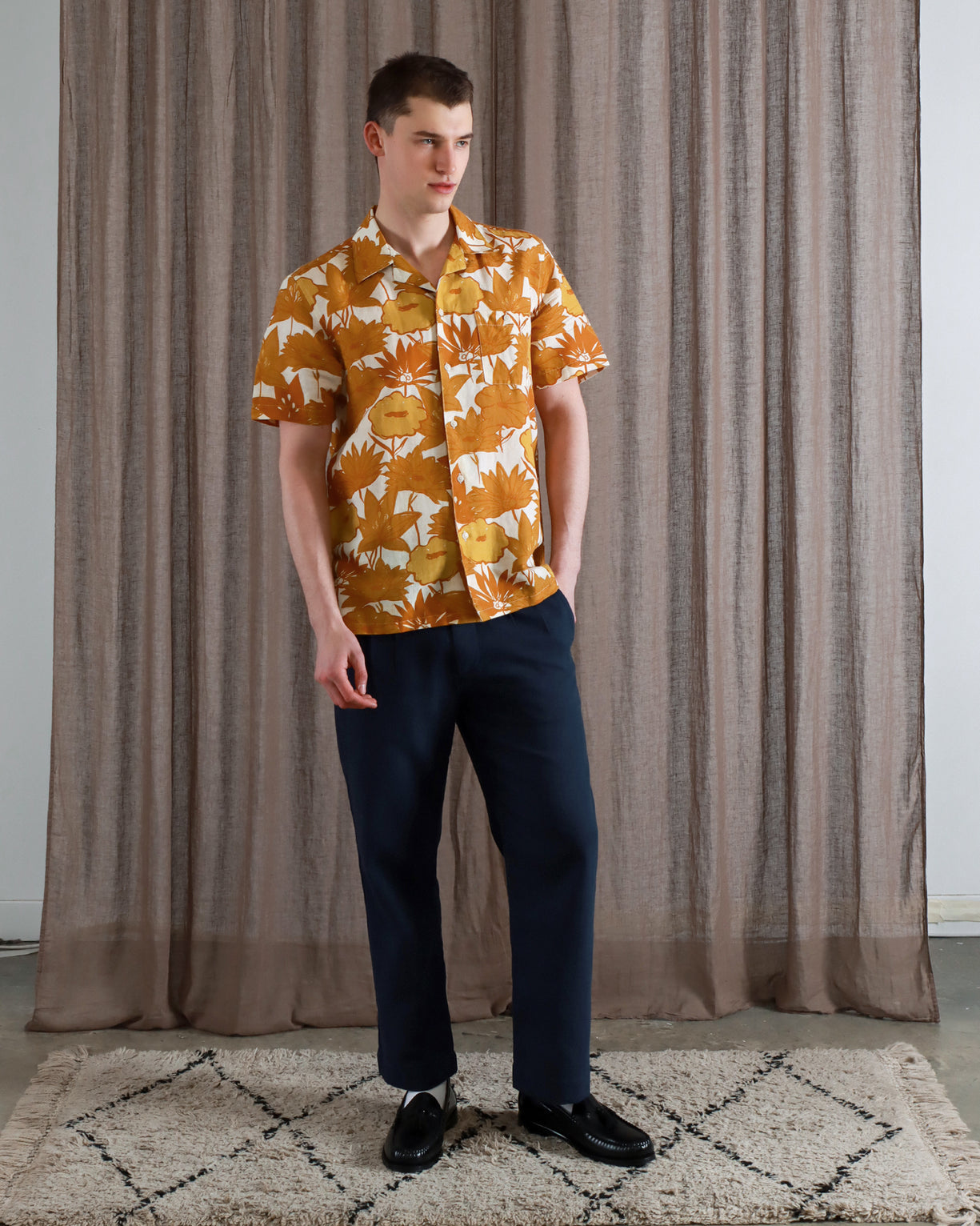 Far Afield Shirt S/S Selleck Flower Collage Honey Gold-Men's Shirts-Brooklyn-Vancouver-Yaletown-Canada