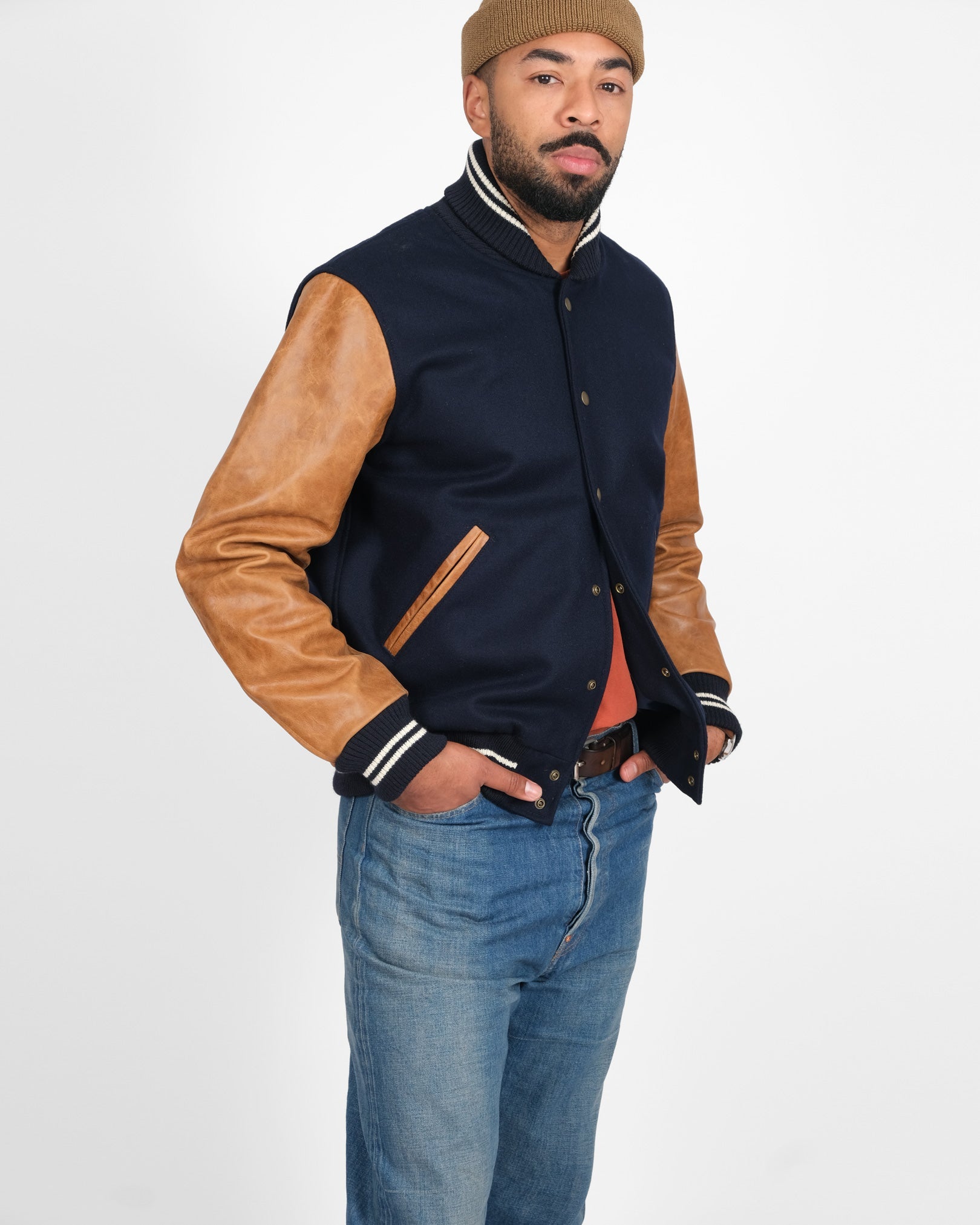 Dehen Varsity Jacket Dark Navy FW24-Men&#39;s Coats-Brooklyn-Vancouver-Yaletown-Canada