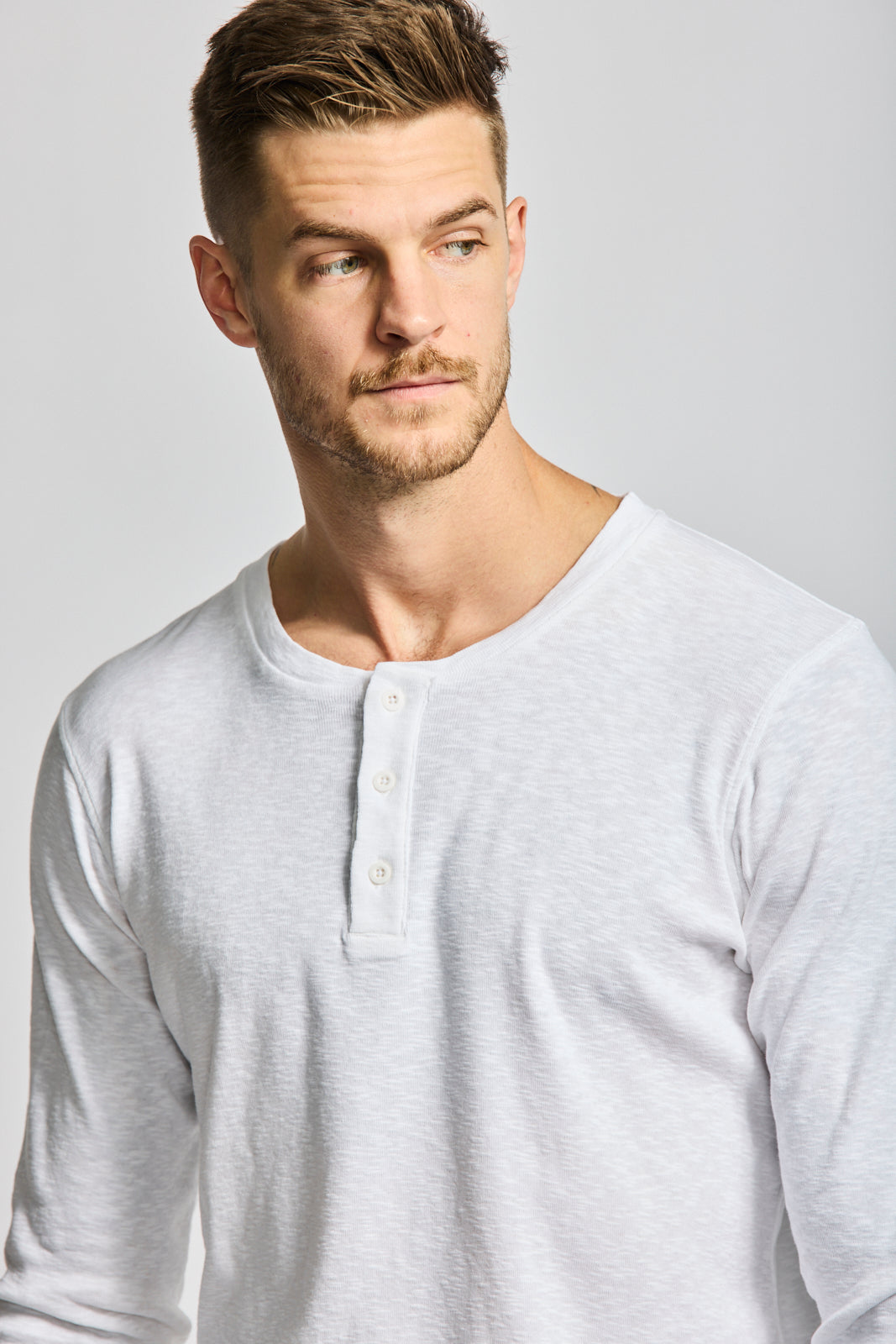 Easy Mondays LS Henley Slub White-Men&#39;s T-Shirts-Brooklyn-Vancouver-Yaletown-Canada