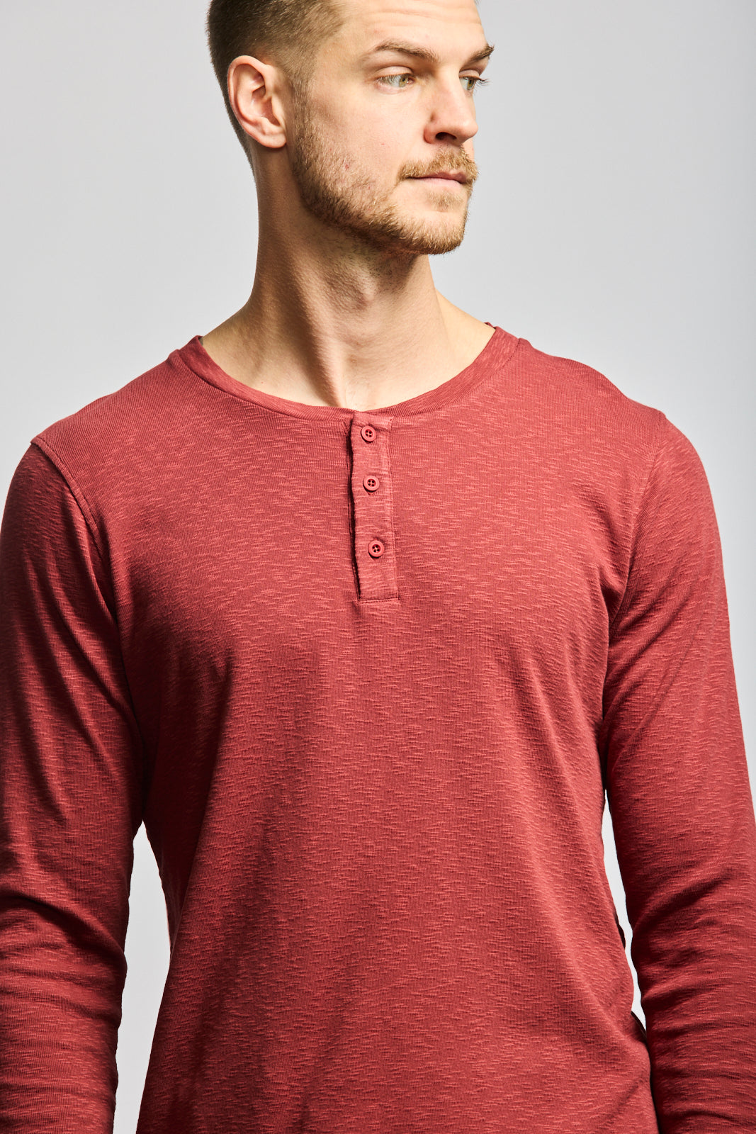 Easy Mondays T Shirt LS Henley Slub Brick-Men&#39;s T-Shirts-Brooklyn-Vancouver-Yaletown-Canada