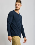 Easy Mondays T Shirt LS Henley Slub Navy-Men's T-Shirts-Brooklyn-Vancouver-Yaletown-Canada