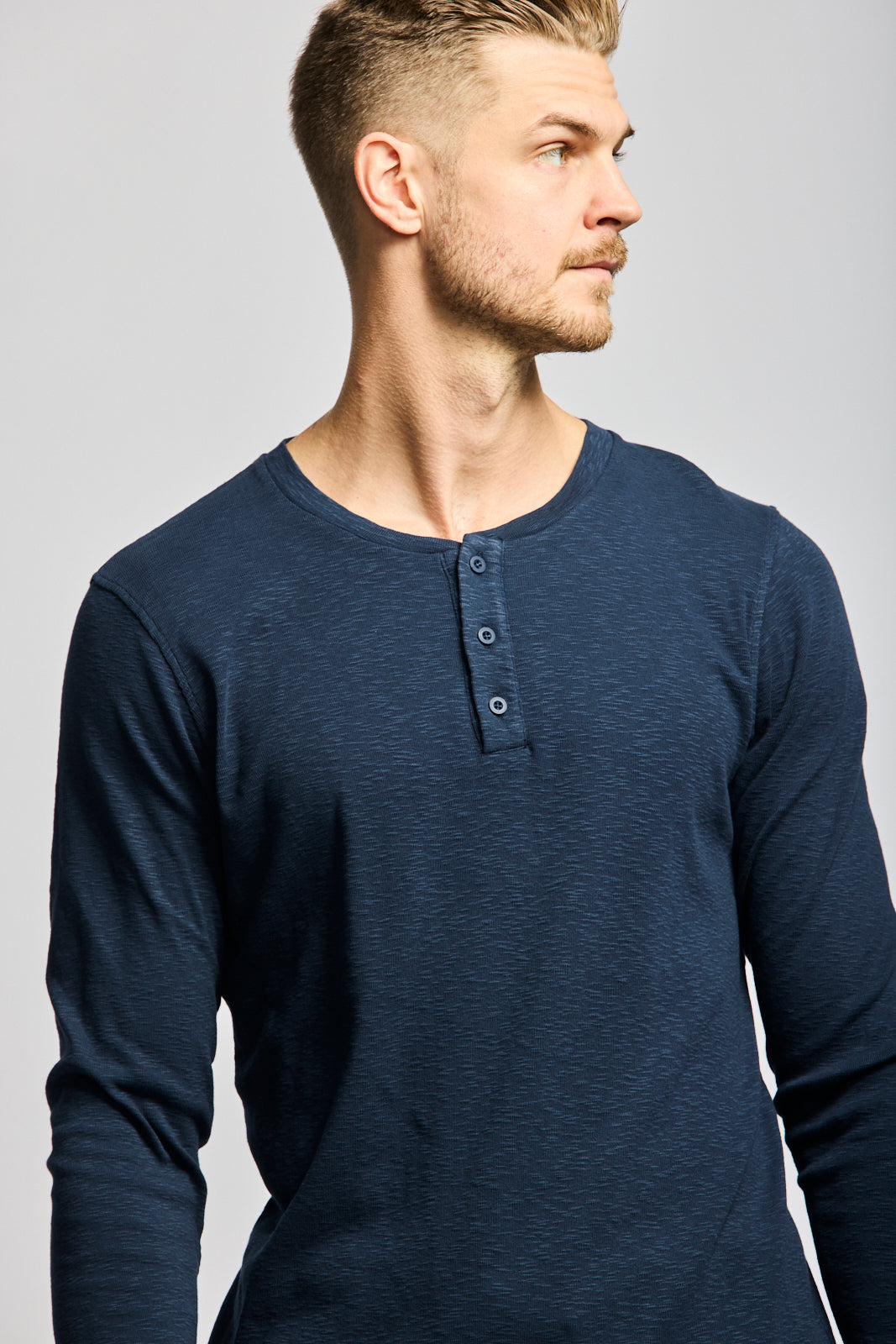 Easy Mondays T Shirt LS Henley Slub Navy-Men&#39;s T-Shirts-Brooklyn-Vancouver-Yaletown-Canada