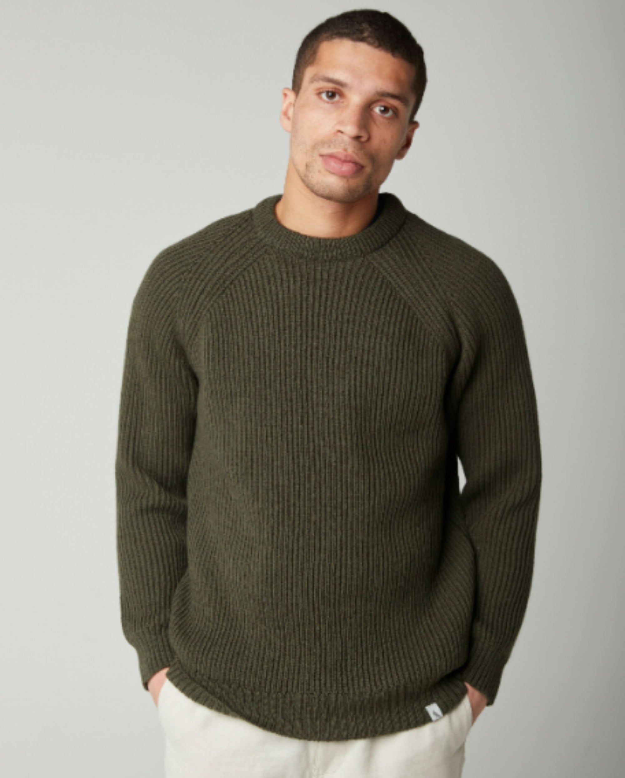 Peregrine Sweater Ford Crew Olive-Men's Sweaters-Brooklyn-Vancouver-Yaletown-Canada