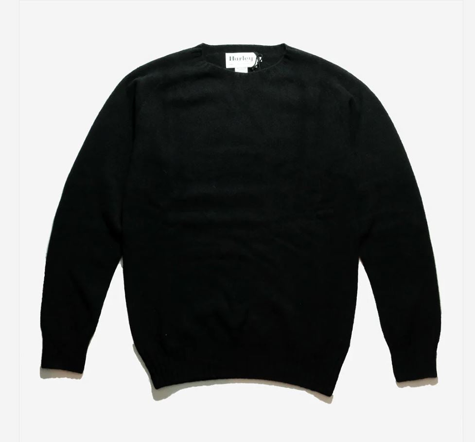 Harley of Scotland Super Fine Crew Sweater Black FW23-Men's Sweaters-Yaletown-Vancouver-Surrey-Canada