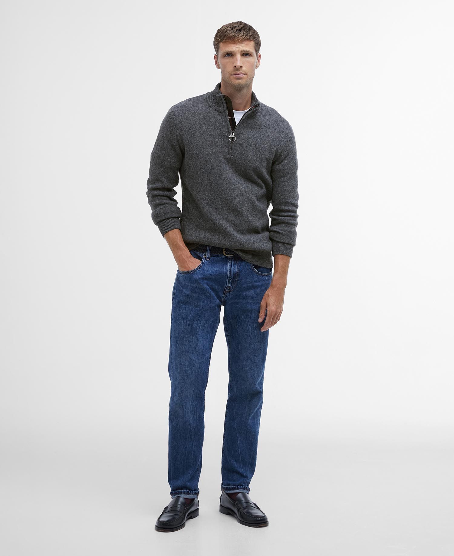 Barbour Sweater Holden Half Zip Knitted Jumper Grey Marl-Men&#39;s Sweaters-Brooklyn-Vancouver-Yaletown-Canada