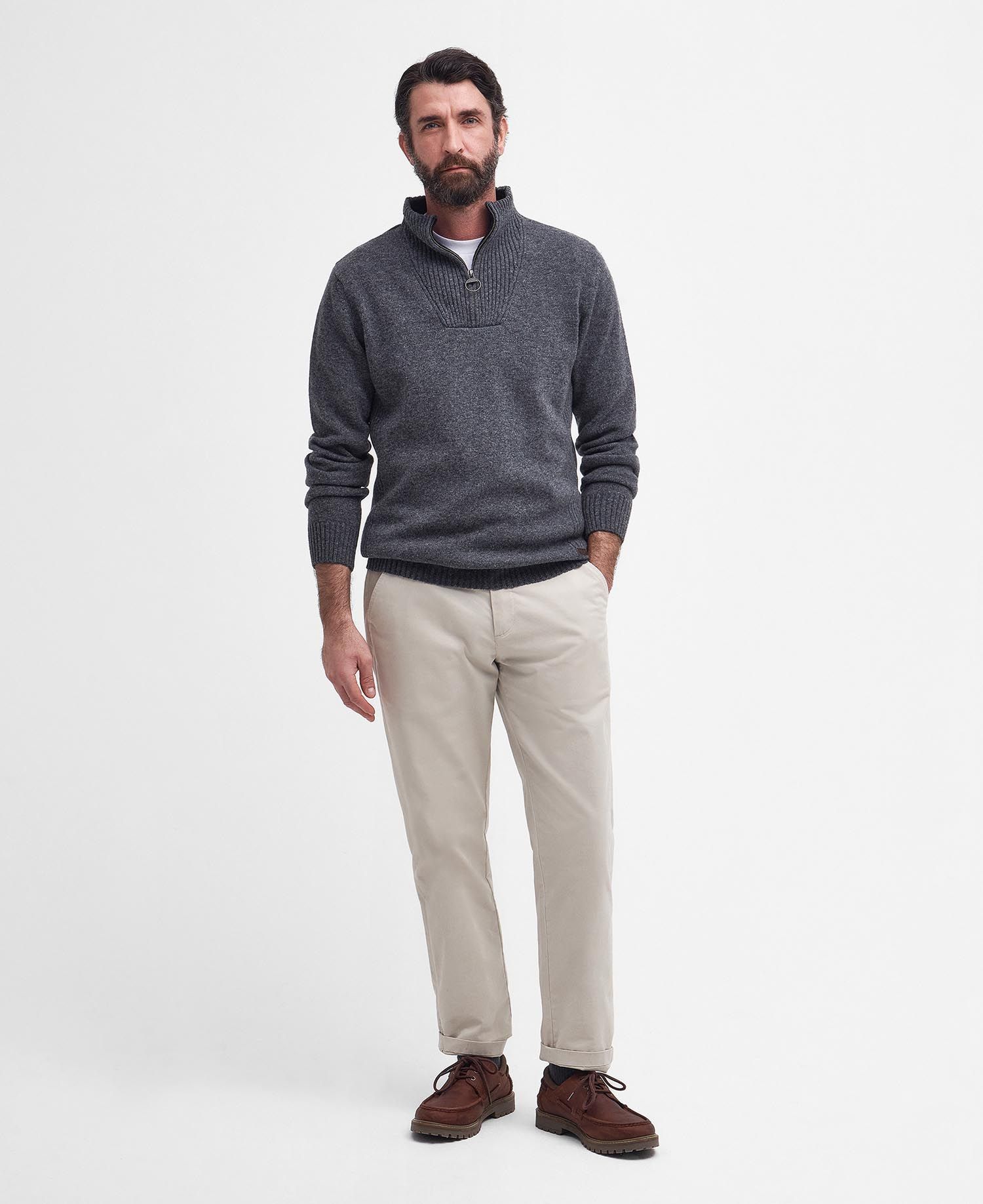 Barbour Nelson Essential Half Zip Jumper Storm Grey-Men&#39;s Sweaters-Brooklyn-Vancouver-Yaletown-Canada