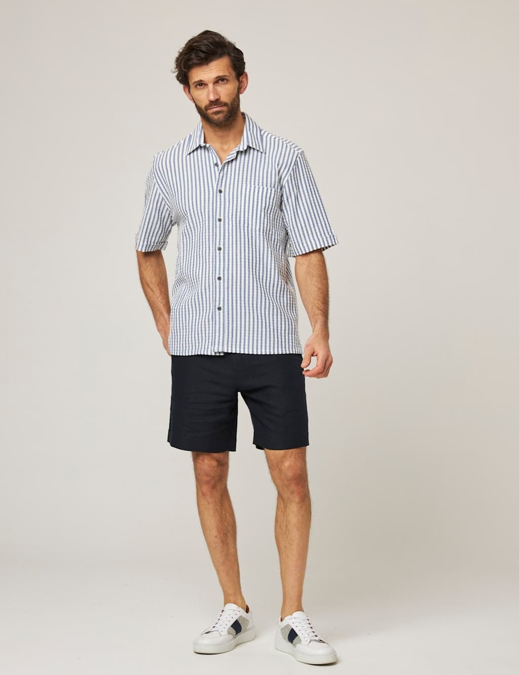 Peregrine Beach Shirt SS Blue White Stripe-Men&#39;s Shirts-Brooklyn-Vancouver-Yaletown-Canada