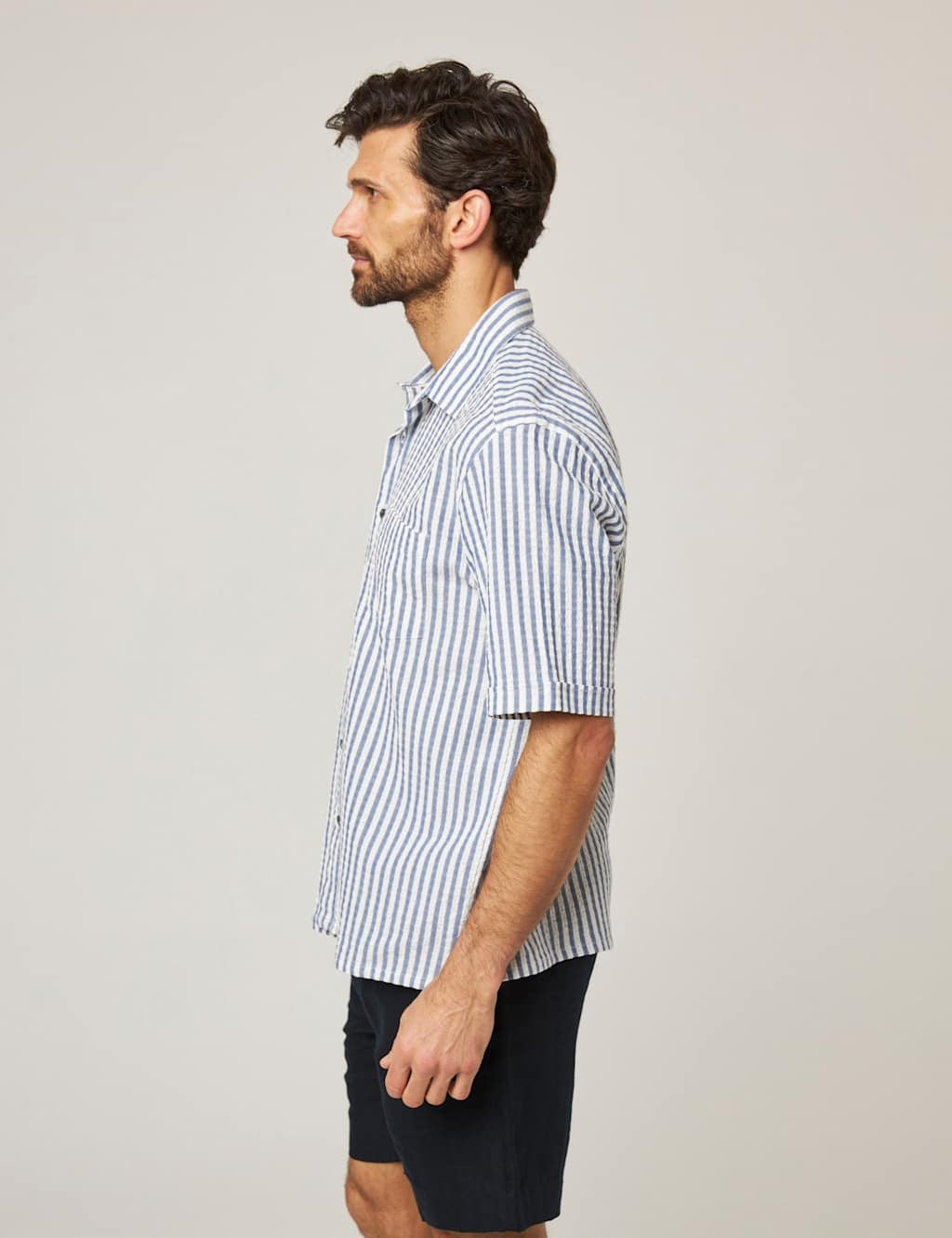 Peregrine Beach Shirt SS Blue White Stripe-Men&#39;s Shirts-Brooklyn-Vancouver-Yaletown-Canada