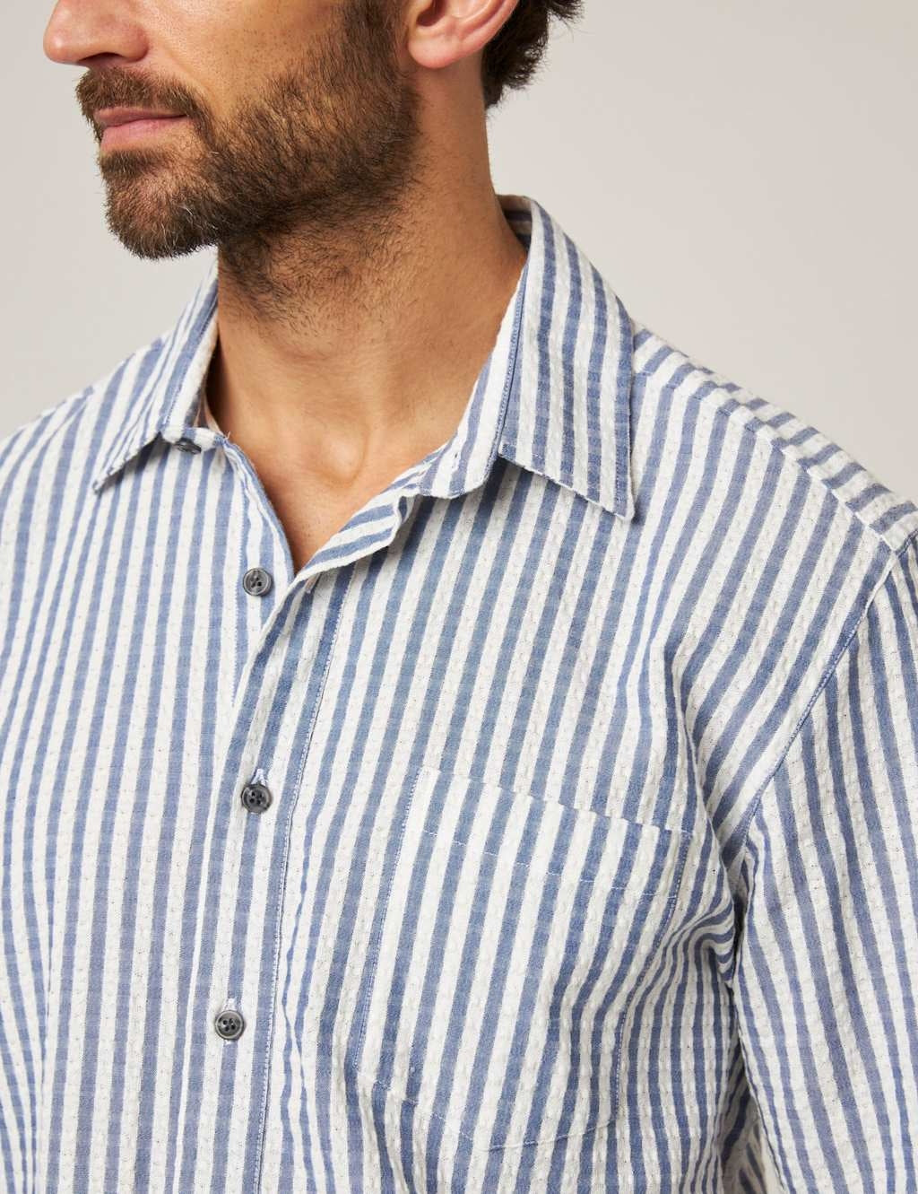 Peregrine Beach Shirt SS Blue White Stripe-Men&#39;s Shirts-Brooklyn-Vancouver-Yaletown-Canada