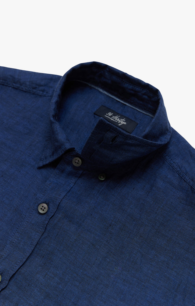 34 Heritage Linen Short Sleeve Shirt Indigo SS24-Men&#39;s Shirts-Brooklyn-Vancouver-Yaletown-Canada