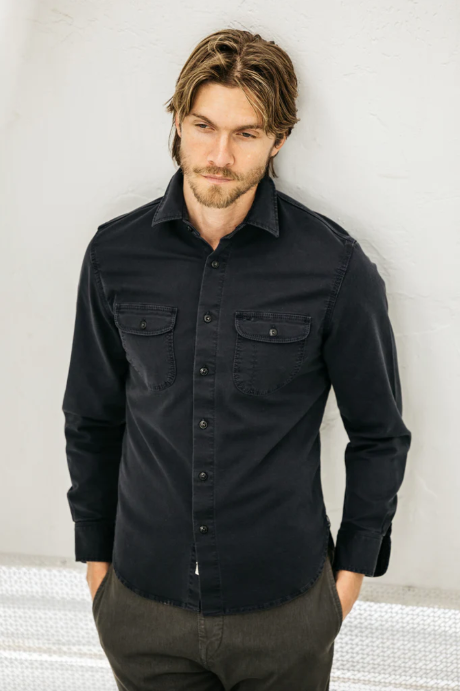 Kato Shirt The Brace LS Oxford St. Black-Men's Shirts-Brooklyn-Vancouver-Yaletown-Canada