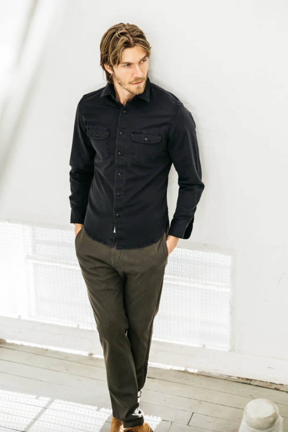 Kato Shirt The Brace LS Oxford St. Black-Men's Shirts-Brooklyn-Vancouver-Yaletown-Canada