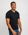 Easy Mondays V-Neck SS Cotton T-Shirt Black-Men's T-Shirts-Brooklyn-Vancouver-Yaletown-Canada