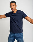 Easy Mondays V-Neck SS Cotton T-Shirt Navy-Men's T-Shirts-Brooklyn-Vancouver-Yaletown-Canada