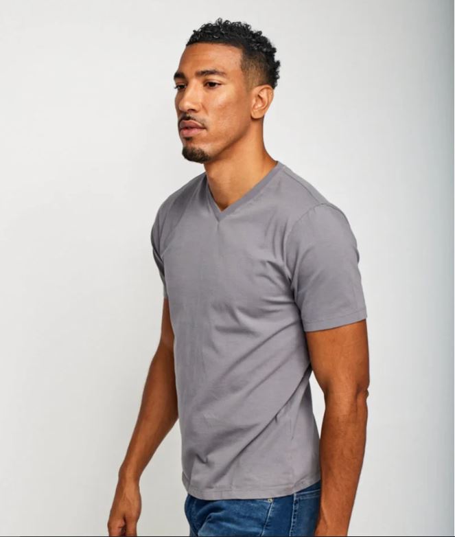 Easy Mondays V-Neck SS Cotton T-Shirt Slate-Men's T-Shirts-Brooklyn-Vancouver-Yaletown-Canada