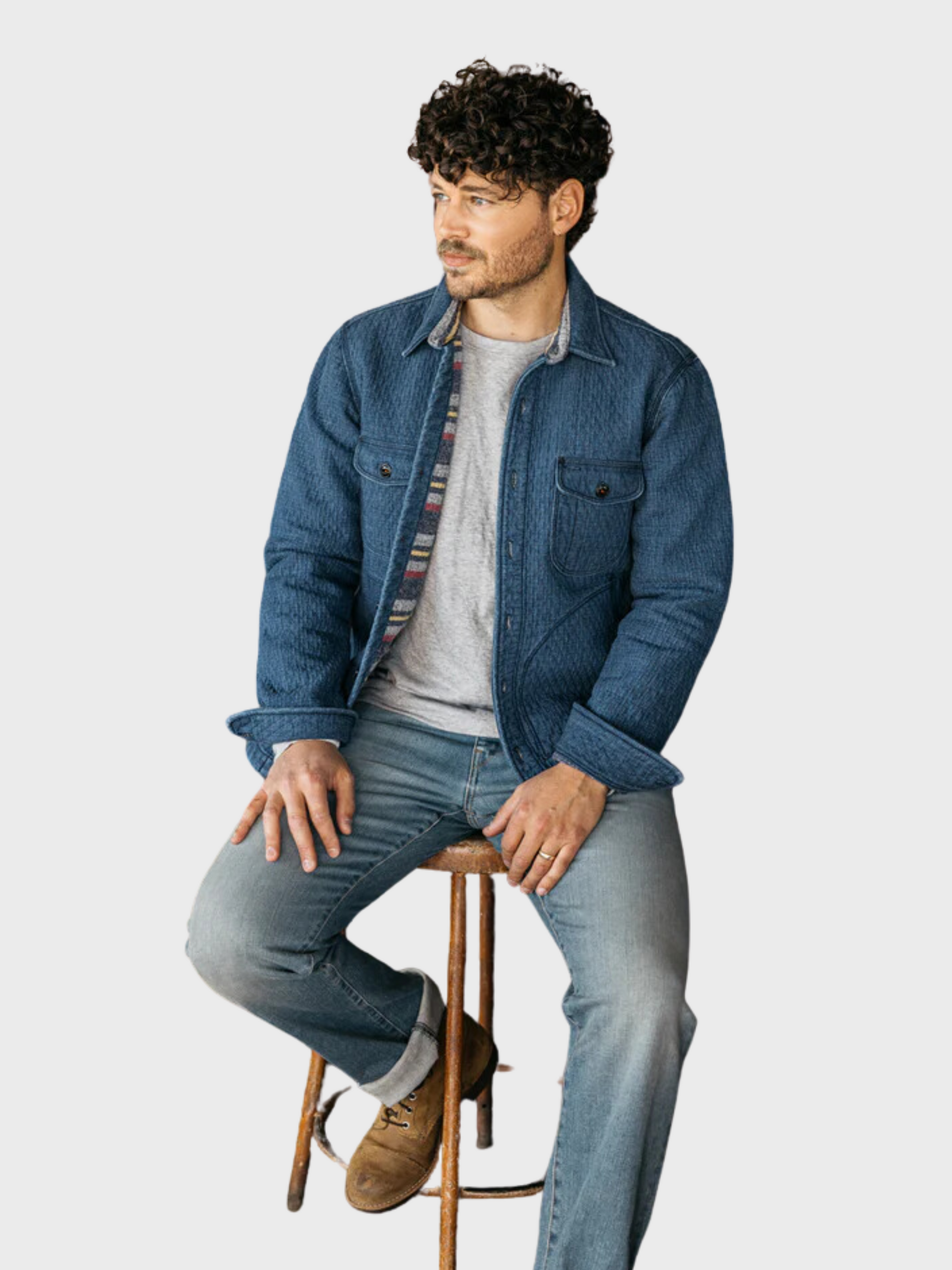 Kato The Anvil Shirt JK Quilt Denim LIght Indigo-Men's Jackets-Brooklyn-Vancouver-Yaletown-Canada