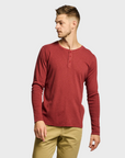 Easy Mondays T Shirt LS Henley Slub Brick-Men's T-Shirts-Brooklyn-Vancouver-Yaletown-Canada