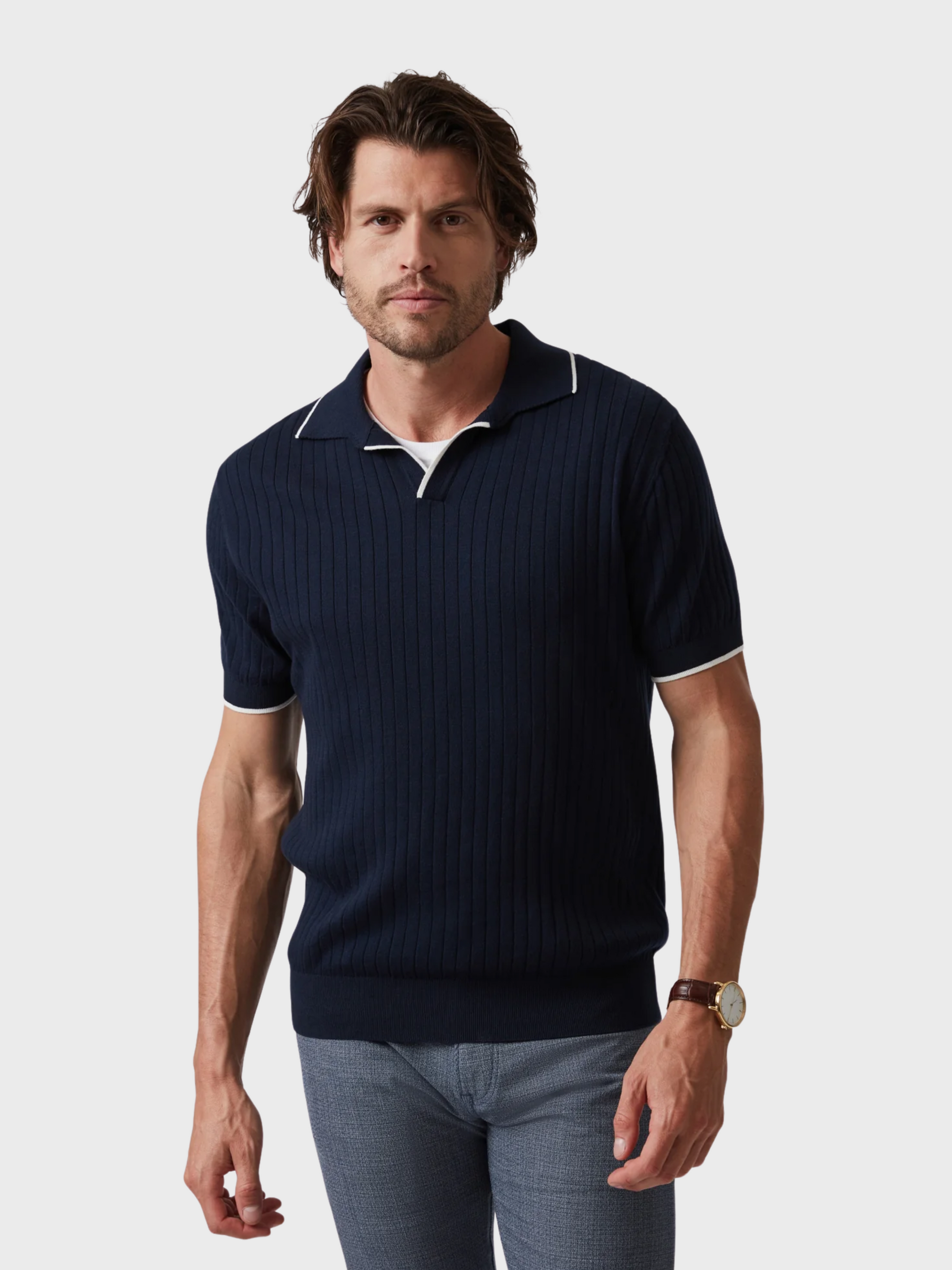 34 Heritage Polo Sweater - Navy-Men's Sweaters-Brooklyn-Vancouver-Yaletown-Canada