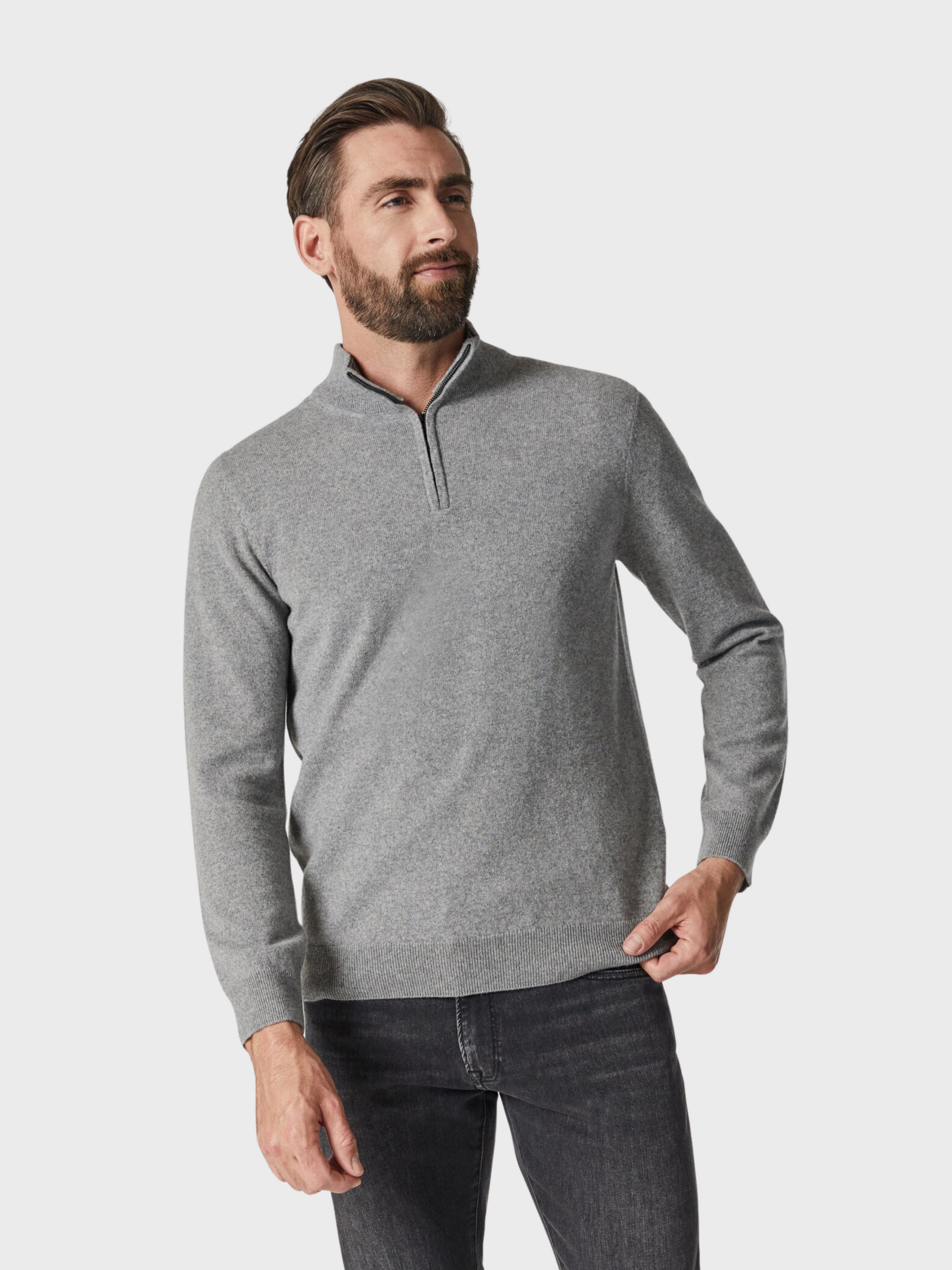 34 Heritage Sweater Cashmere Quarter Zip Grey Melange-Men's Sweaters-S-Brooklyn-Vancouver-Yaletown-Canada