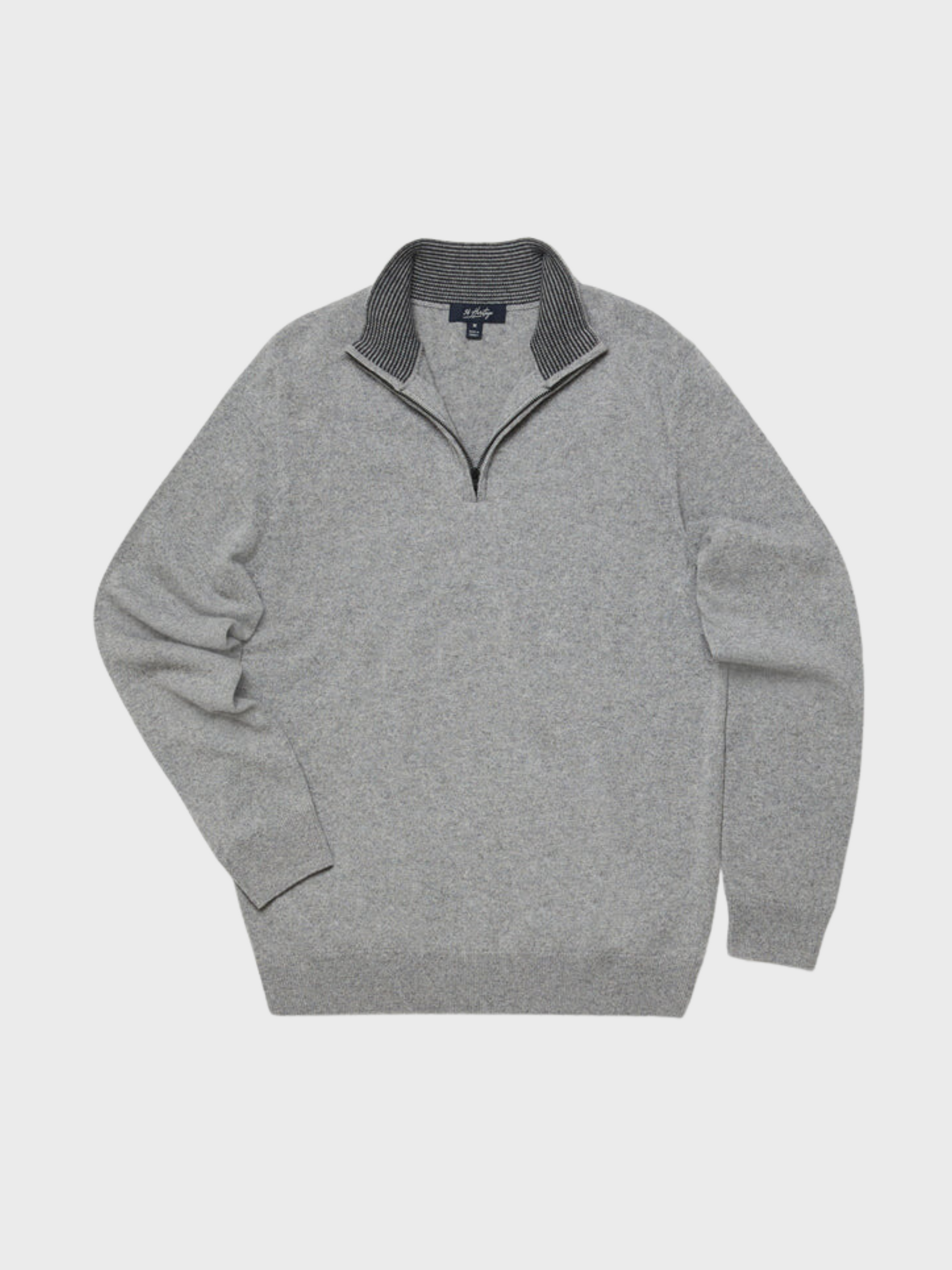 34 Heritage Sweater Cashmere Quarter Zip Grey Melange-Men's Sweaters-Brooklyn-Vancouver-Yaletown-Canada