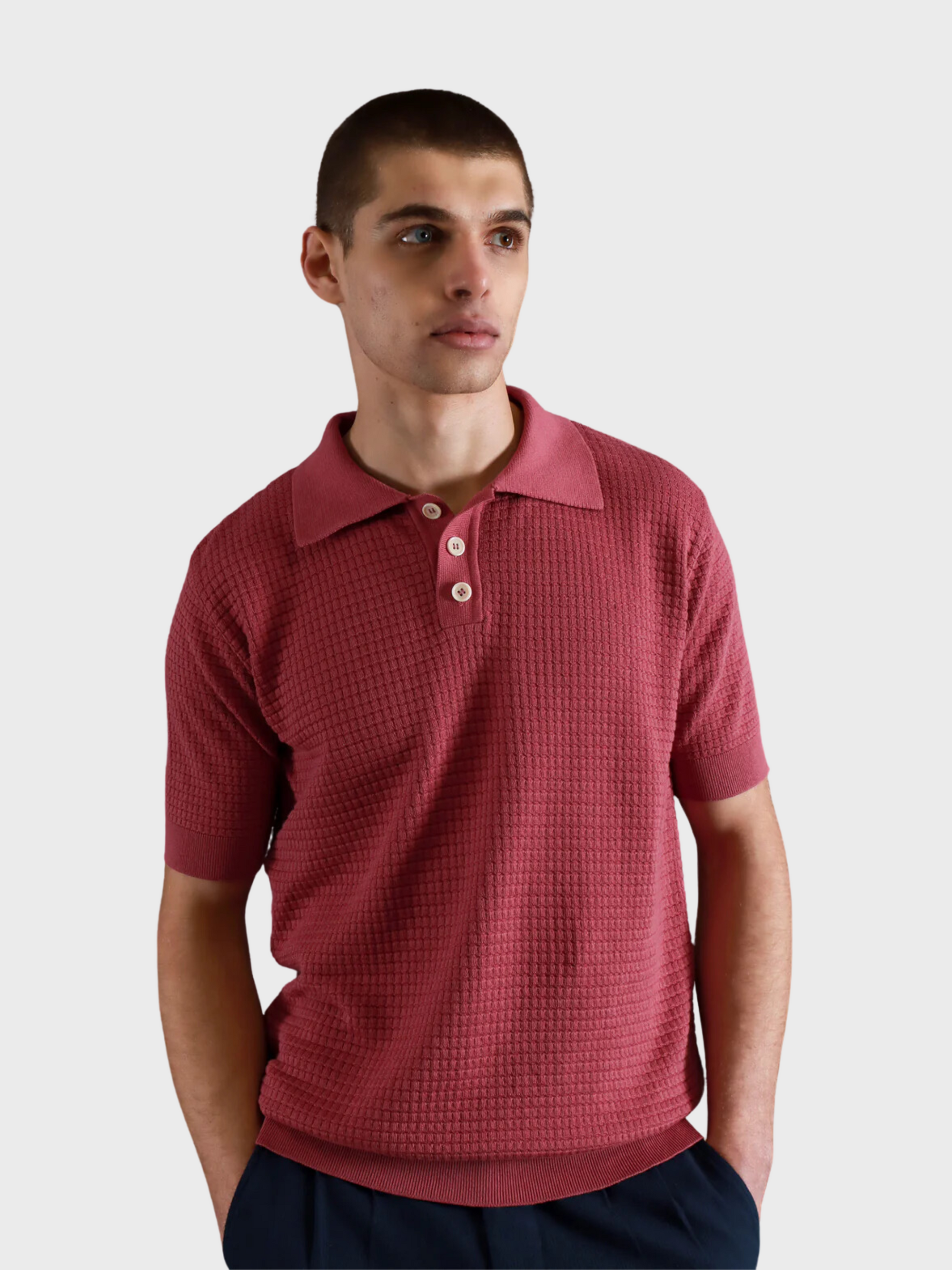 Far Afield Renard SS Waffle Polo Tee Baroque Rose SS24-Men's T-Shirts-S-Brooklyn-Vancouver-Yaletown-Canada