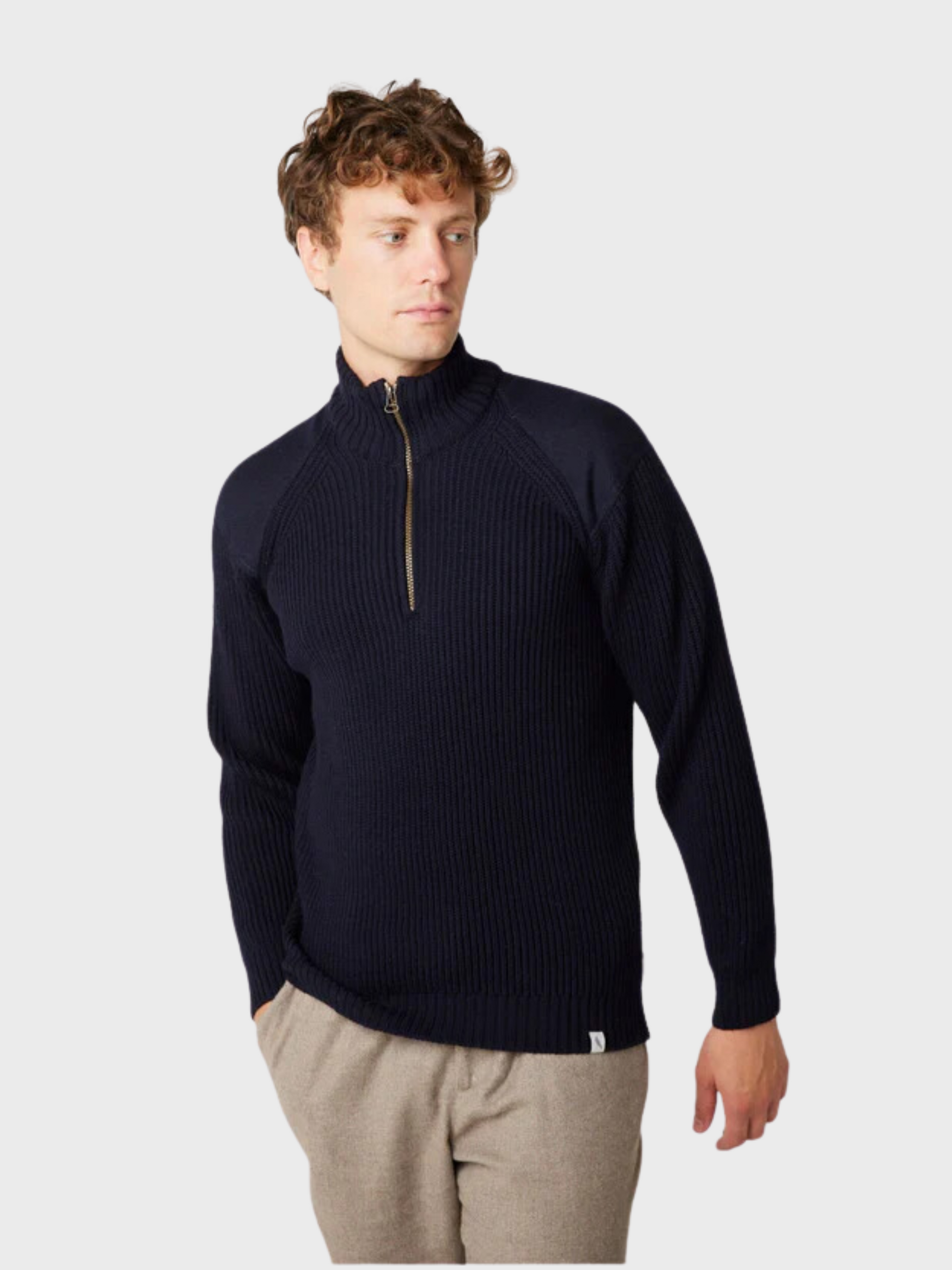 Peregrine Sweater Foxton Zip Neck Navy-Men's Sweaters-Brooklyn-Vancouver-Yaletown-Canada