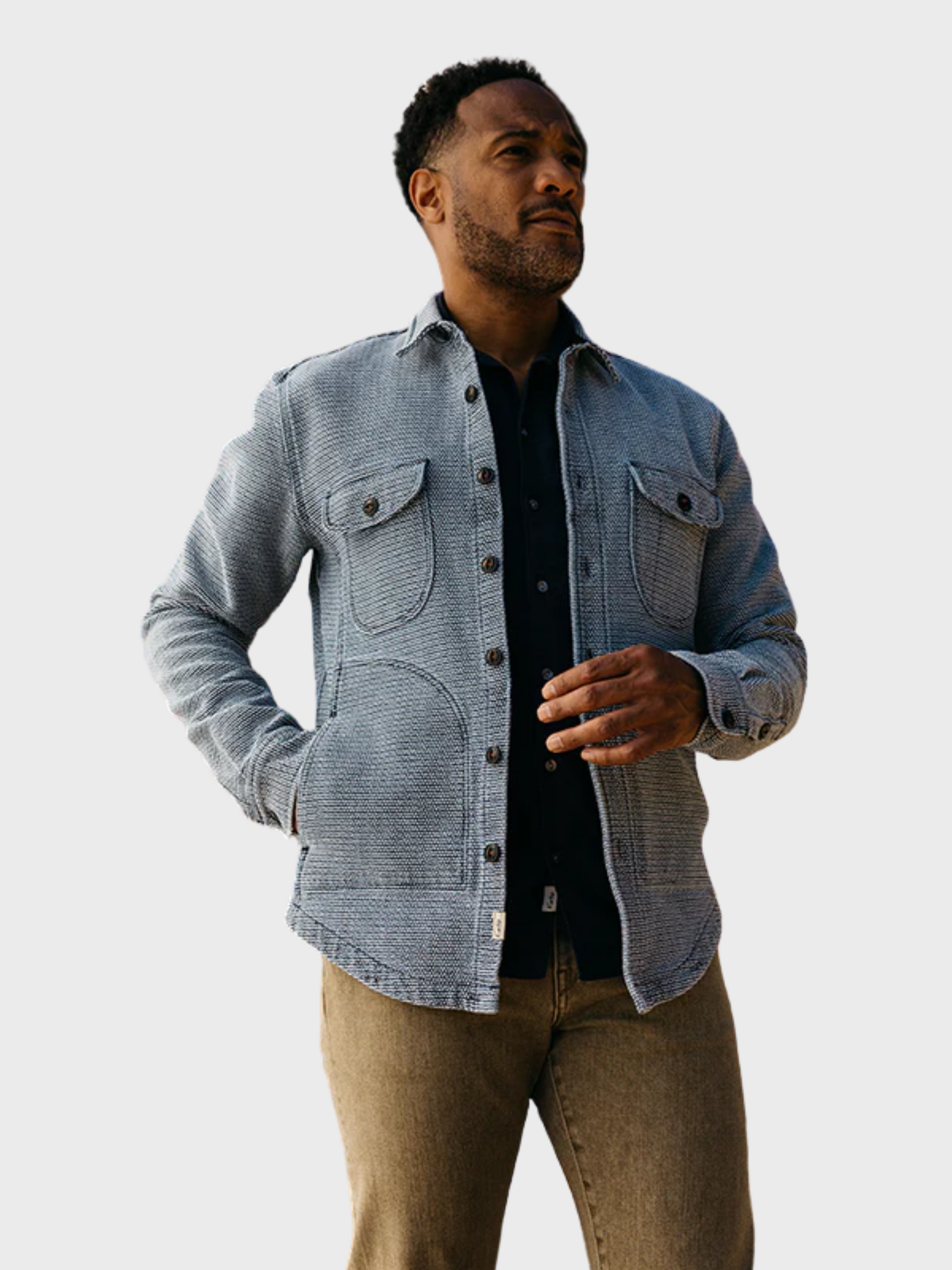 Kato The Anvil Shirt JK Birds Eye Sashiko Light Indigo-Men's Jackets-Brooklyn-Vancouver-Yaletown-Canada