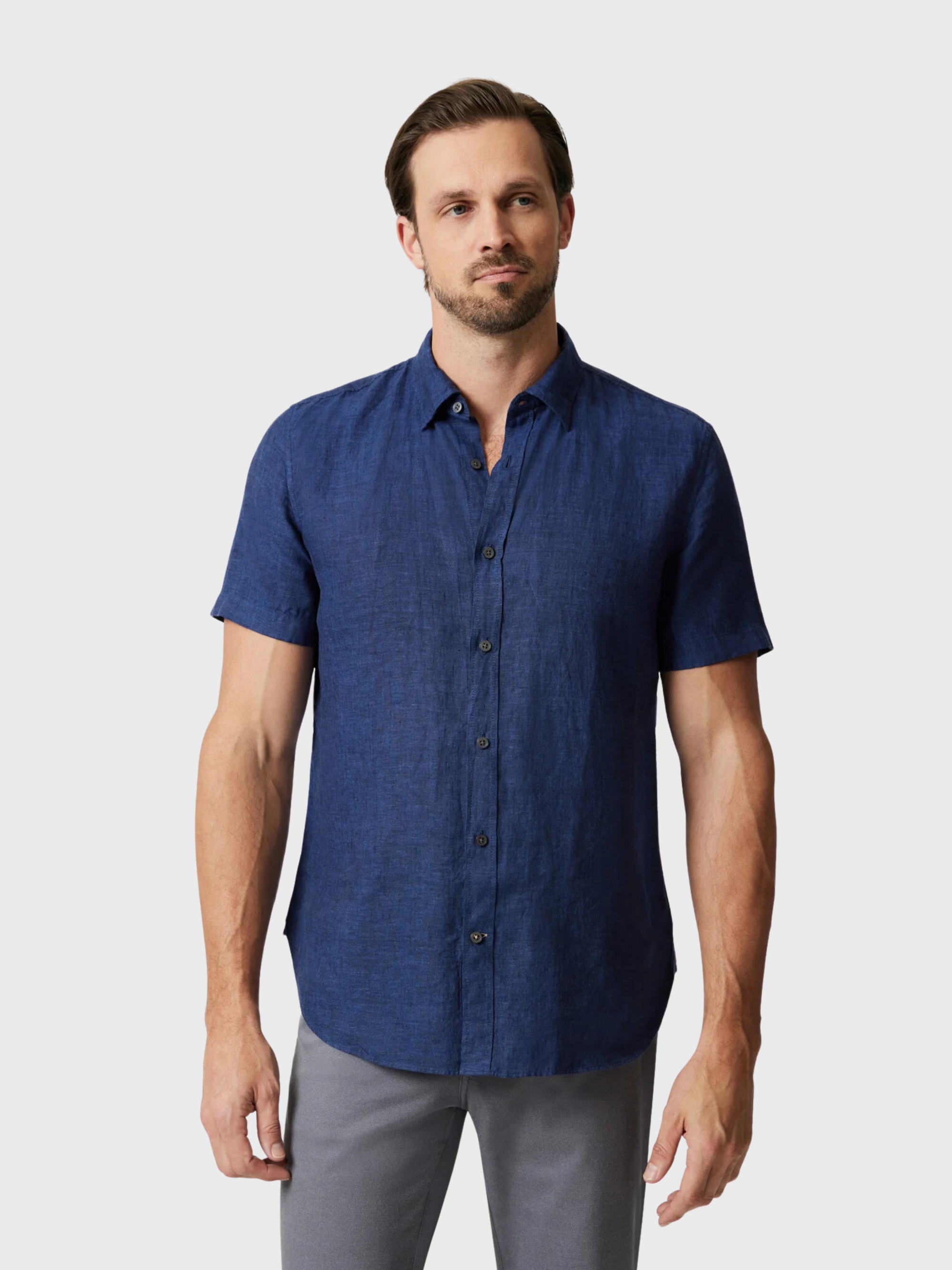 34 Heritage Linen Short Sleeve Shirt Indigo SS24-Men&#39;s Shirts-S-Brooklyn-Vancouver-Yaletown-Canada