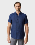 34 Heritage Linen Short Sleeve Shirt Indigo SS24-Men's Shirts-S-Brooklyn-Vancouver-Yaletown-Canada