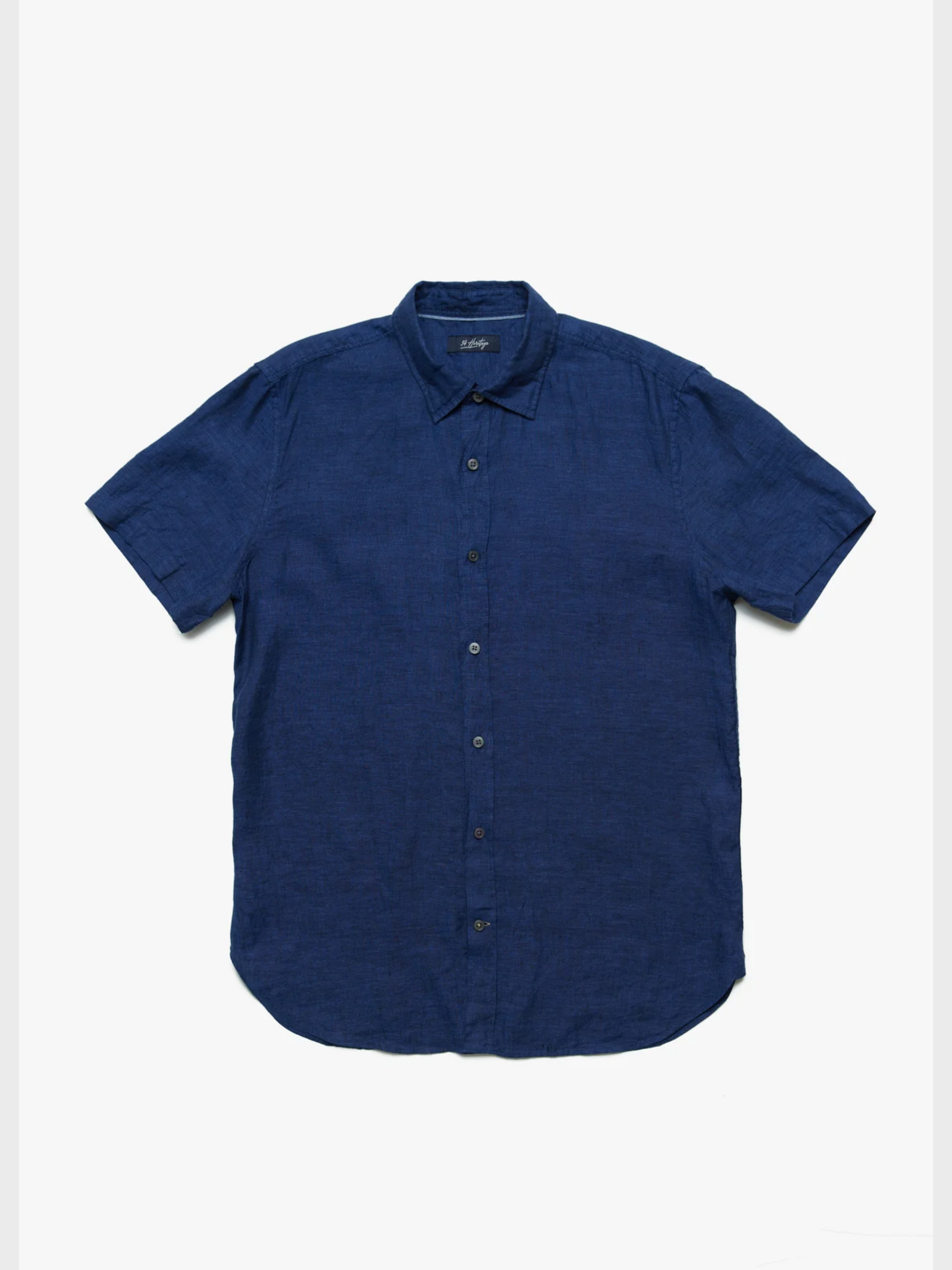 34 Heritage Linen Short Sleeve Shirt Indigo SS24-Men&#39;s Shirts-Brooklyn-Vancouver-Yaletown-Canada