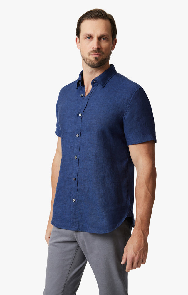 34 Heritage Linen Short Sleeve Shirt Indigo SS24-Men&#39;s Shirts-Brooklyn-Vancouver-Yaletown-Canada