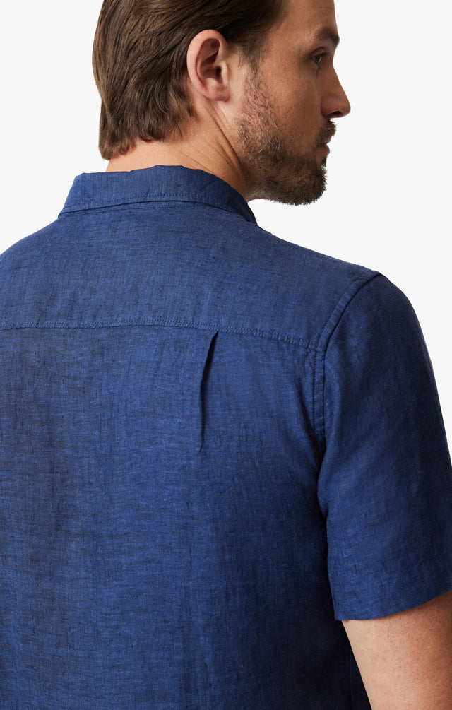 34 Heritage Linen Short Sleeve Shirt Indigo SS24-Men&#39;s Shirts-Brooklyn-Vancouver-Yaletown-Canada