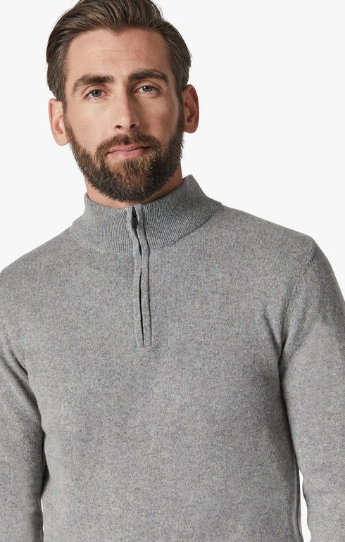 34 Heritage Sweater Cashmere Quarter Zip Grey Melange-Men&#39;s Sweaters-Brooklyn-Vancouver-Yaletown-Canada