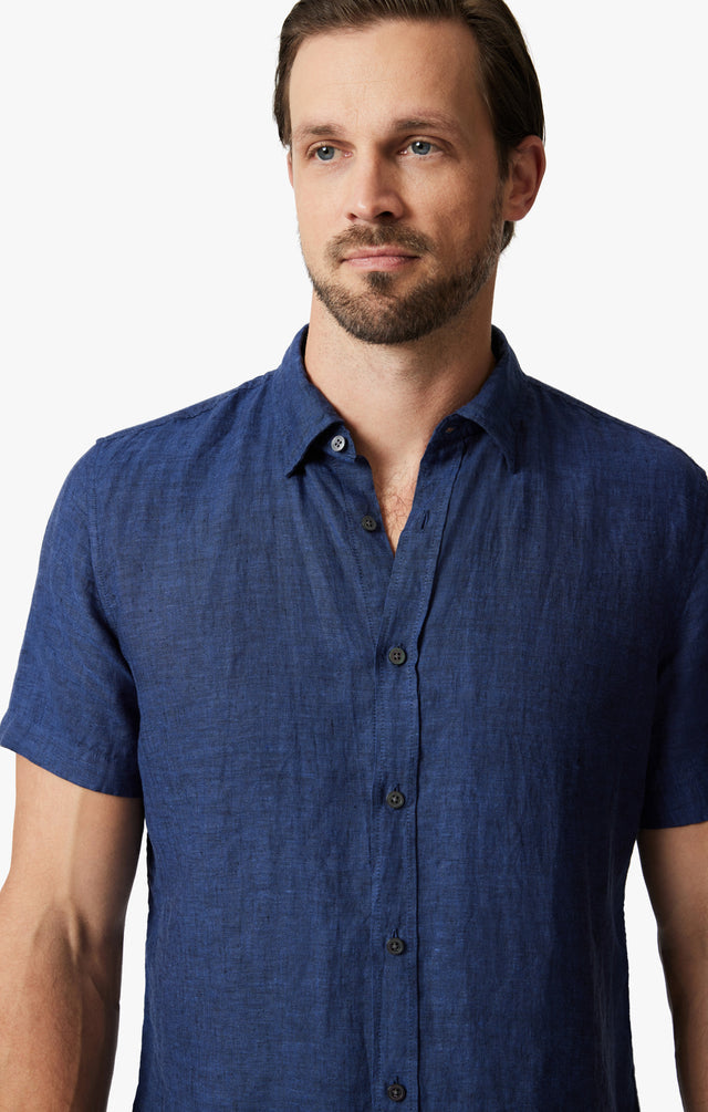 34 Heritage Linen Short Sleeve Shirt Indigo SS24-Men&#39;s Shirts-Brooklyn-Vancouver-Yaletown-Canada