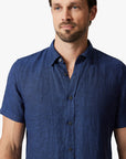 34 Heritage Linen Short Sleeve Shirt Indigo SS24-Men's Shirts-Brooklyn-Vancouver-Yaletown-Canada