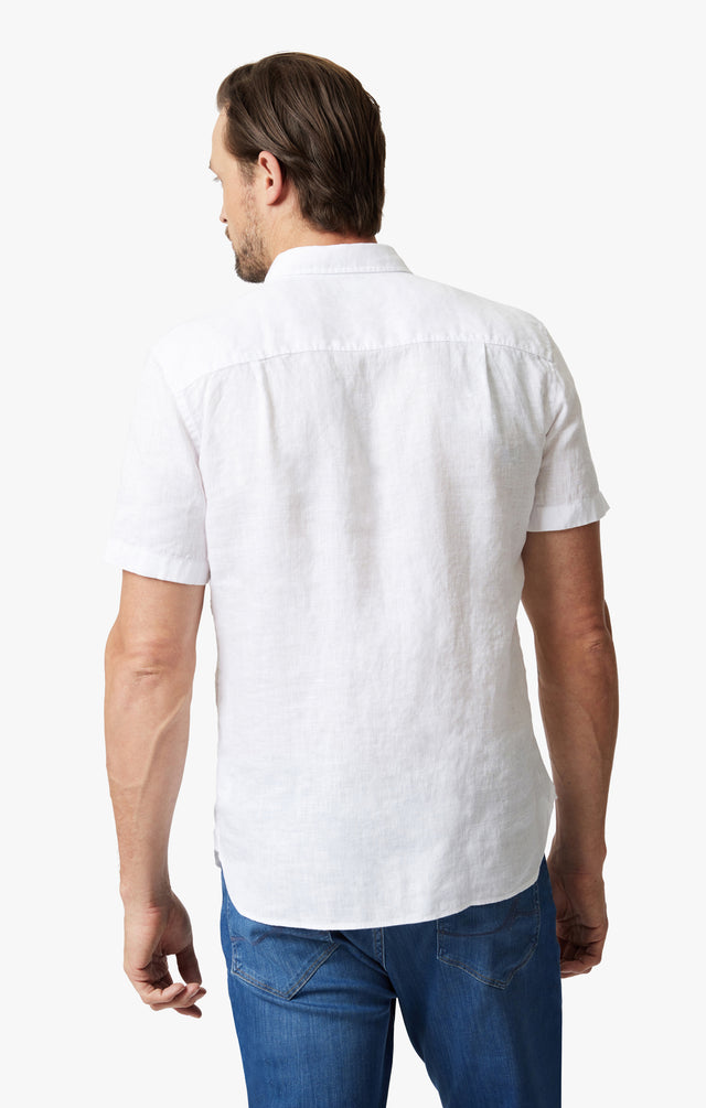 34 Heritage Linen Short Sleeve Shirt Bright White SS24-Men&#39;s Shirts-Brooklyn-Vancouver-Yaletown-Canada