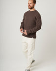 Peregrine Sweater Makers Stitch Cable Crew Jumper Coffee-Men's Sweaters-Brooklyn-Vancouver-Yaletown-Canada