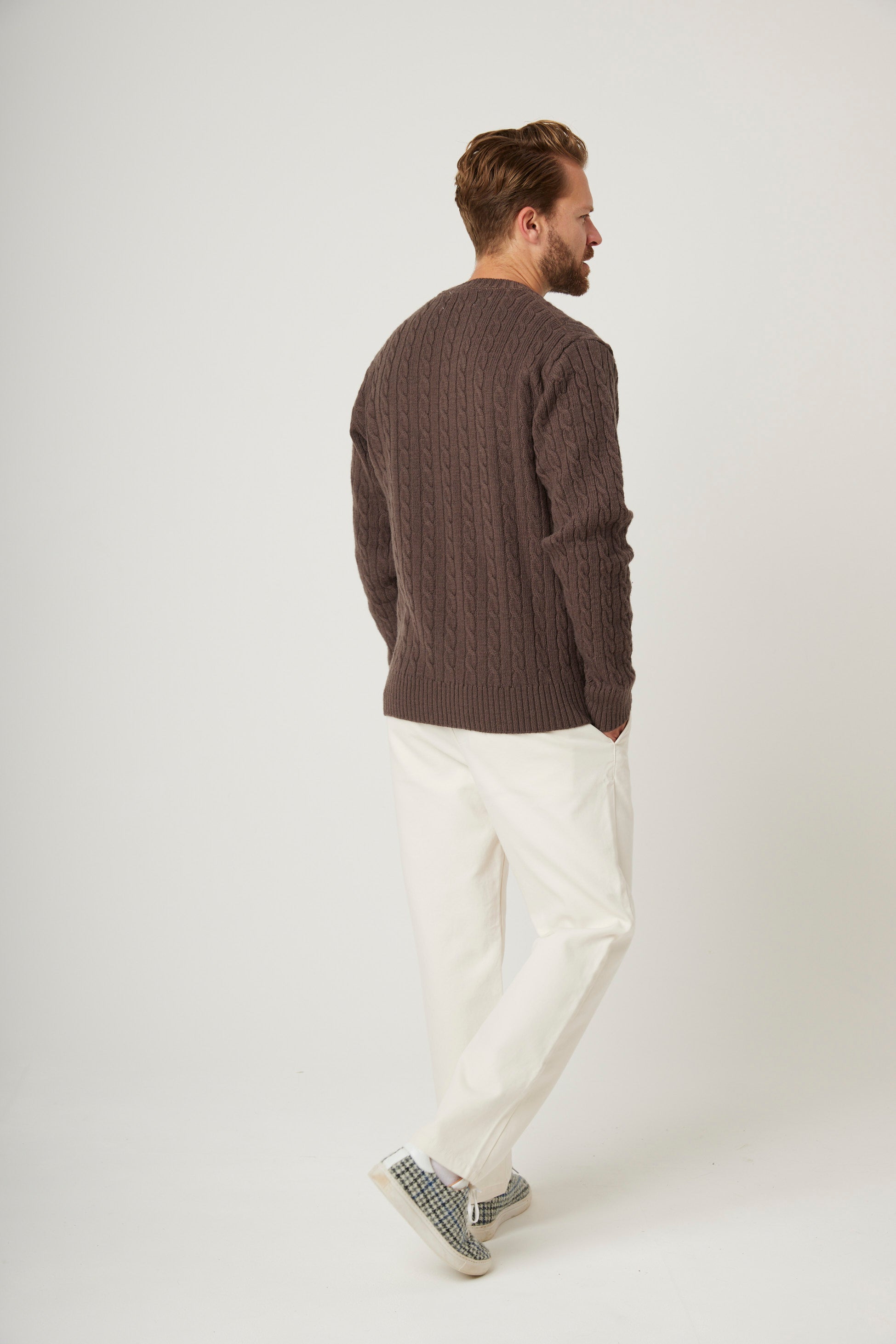 Peregrine Sweater Makers Stitch Cable Crew Jumper Coffee-Men&#39;s Sweaters-Brooklyn-Vancouver-Yaletown-Canada