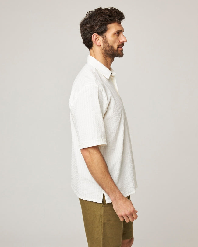 Peregrine Beach Shirt SS White Stripe-Men's Shirts-Brooklyn-Vancouver-Yaletown-Canada