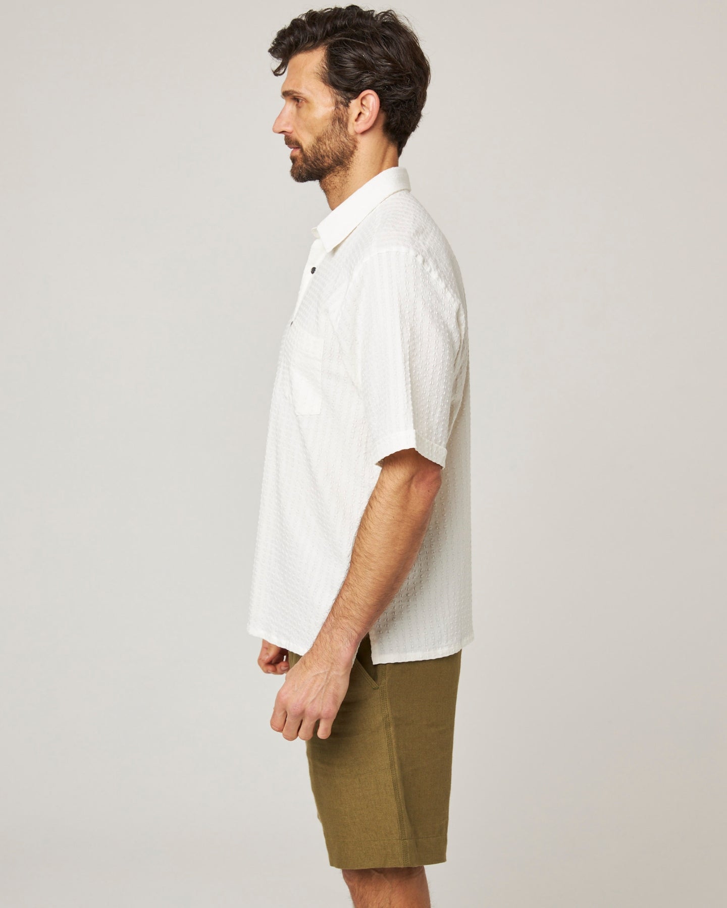 Peregrine Beach Shirt SS White Stripe-Men&#39;s Shirts-Brooklyn-Vancouver-Yaletown-Canada