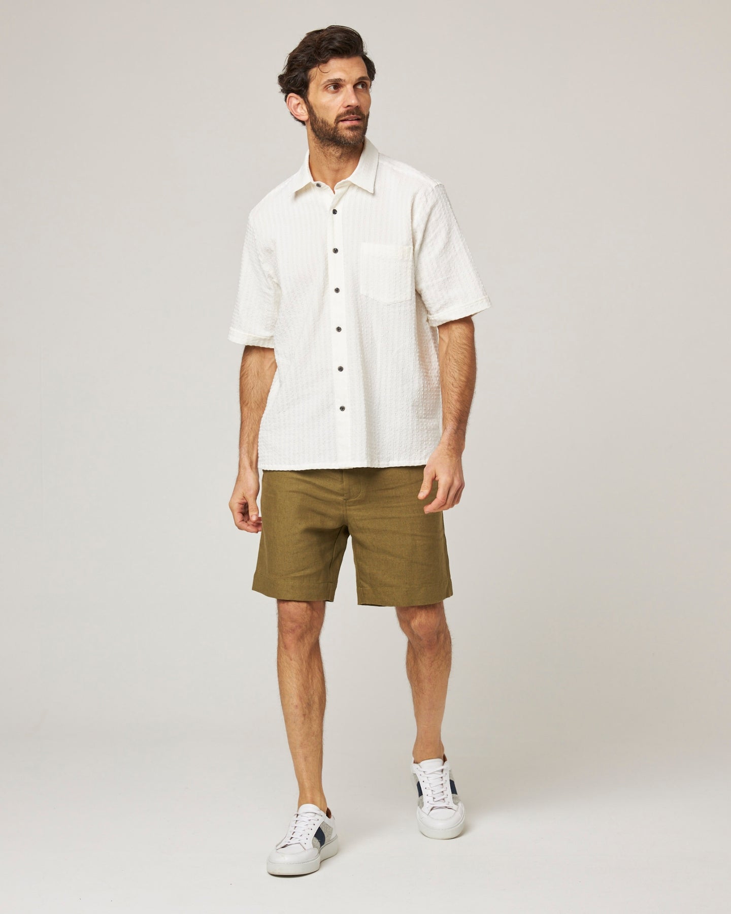 Peregrine Beach Shirt SS White Stripe-Men&#39;s Shirts-Brooklyn-Vancouver-Yaletown-Canada